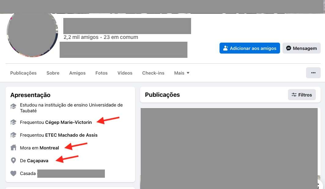 Rastros deixando no Facebook