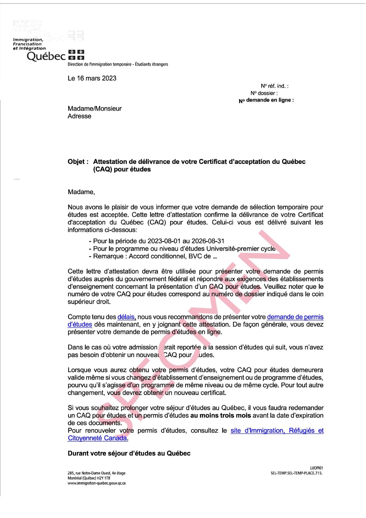 Modelo de documento CAQ (Exemplo sem dados)