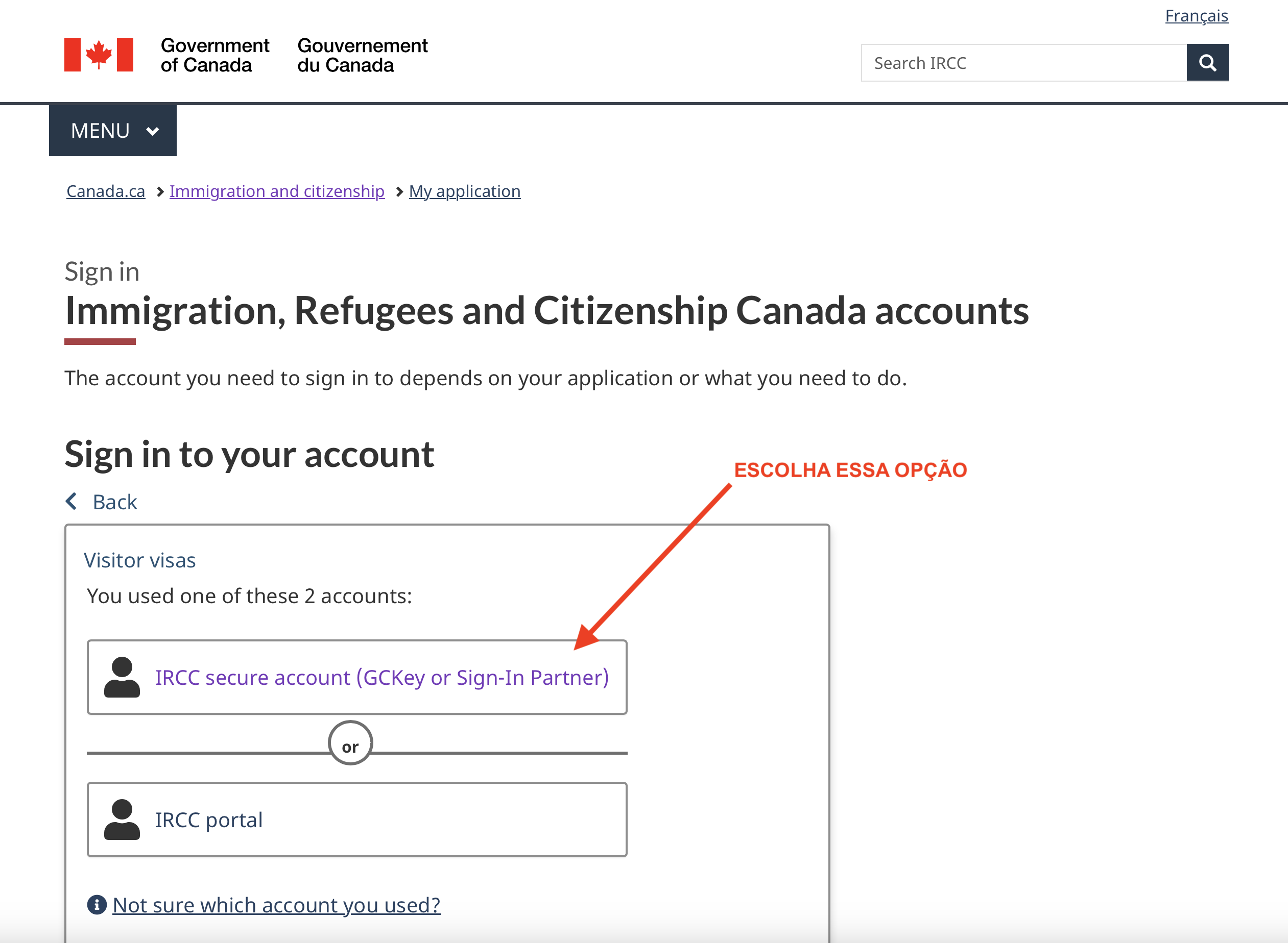 Tela 04: Guia Passo a Passo Criar Conta no Site de Imigração do Canadá