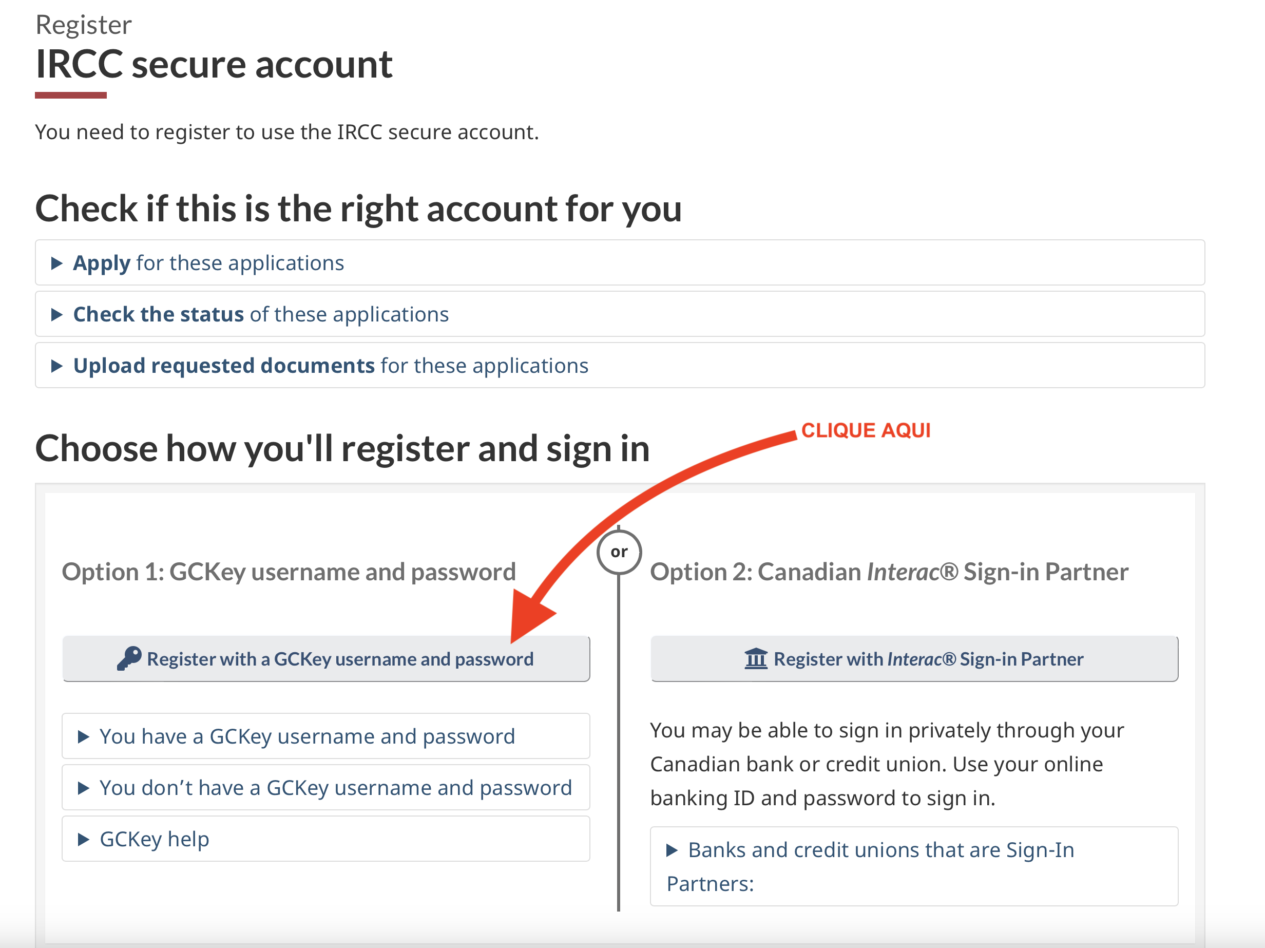 Tela 06: Guia Passo a Passo Criar Conta no Site de Imigração do Canadá